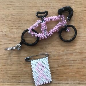 2 Pack: Breast Cancer Keychain & Ribbon Pin Set 💞